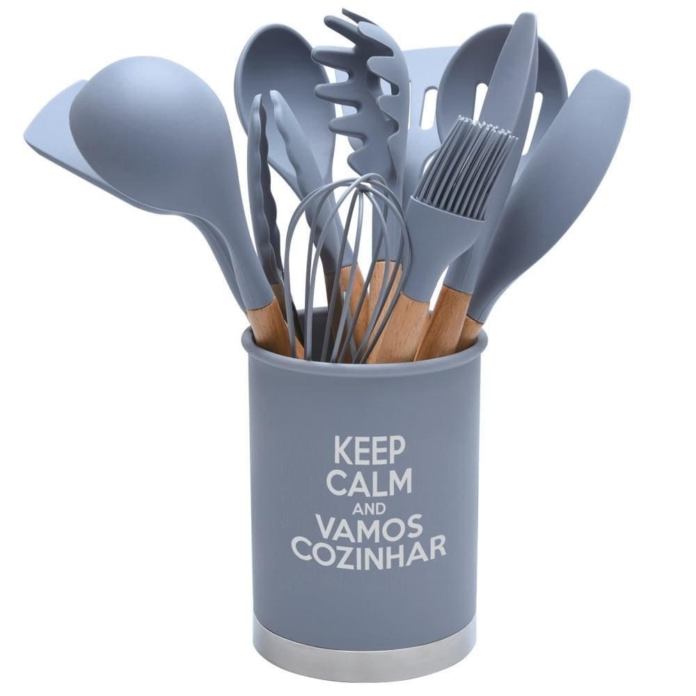Kit Utensílios De Cozinha Silicone 13Pçs Cinza