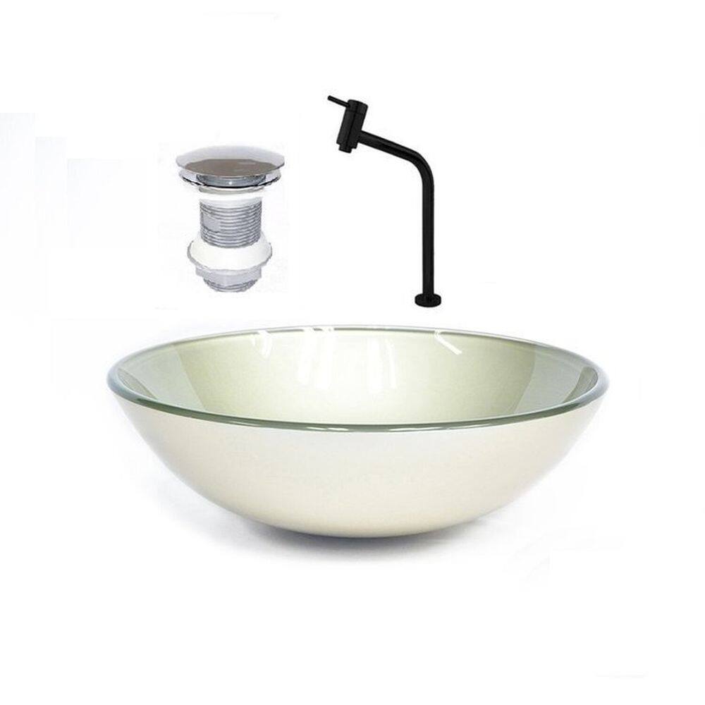 Cuba de Vidro Redonda 35cm + Valvula + Torneira Champanhe