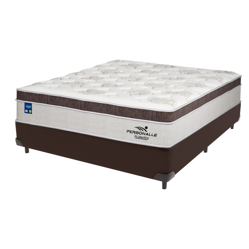 Cama Box Marrom e Colchão Casal Personalle Molas Plumatex