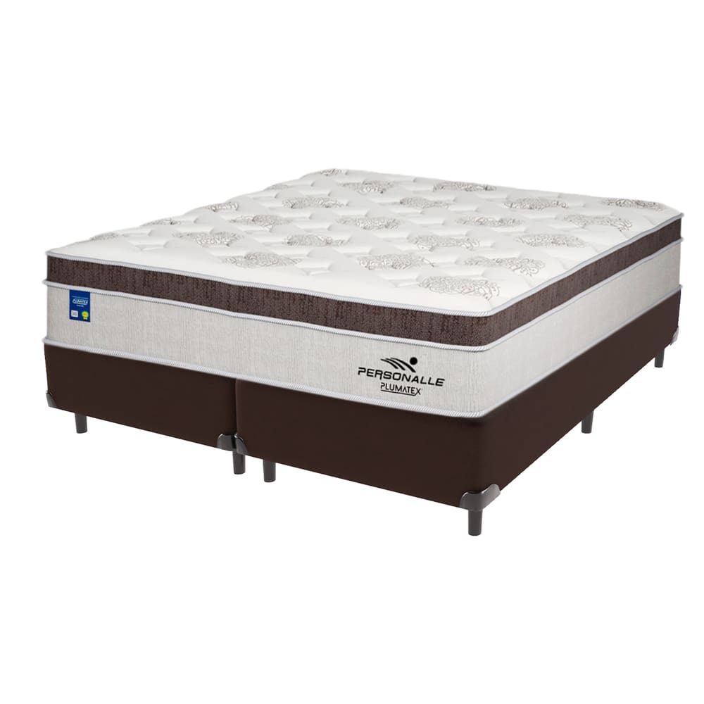 Cama Box Marrom e Colchão King Personalle Molas Plumatex