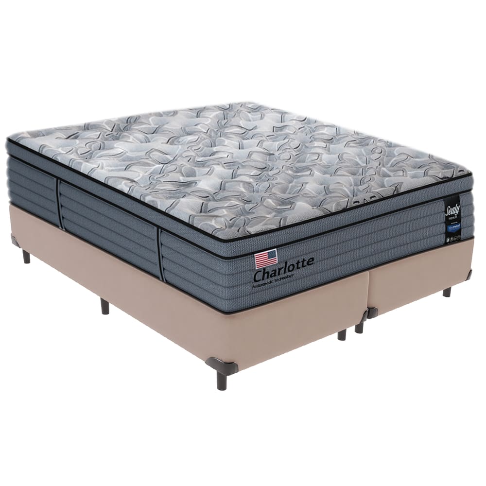 Cama Box Bege Colchão Queen Charlotte Molas Ensacadas Sealy