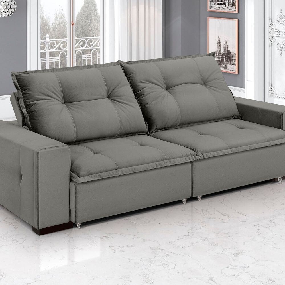 Sofá Aquarius - Retrátil / Reclinável 220 Cm- Veludo Cinza