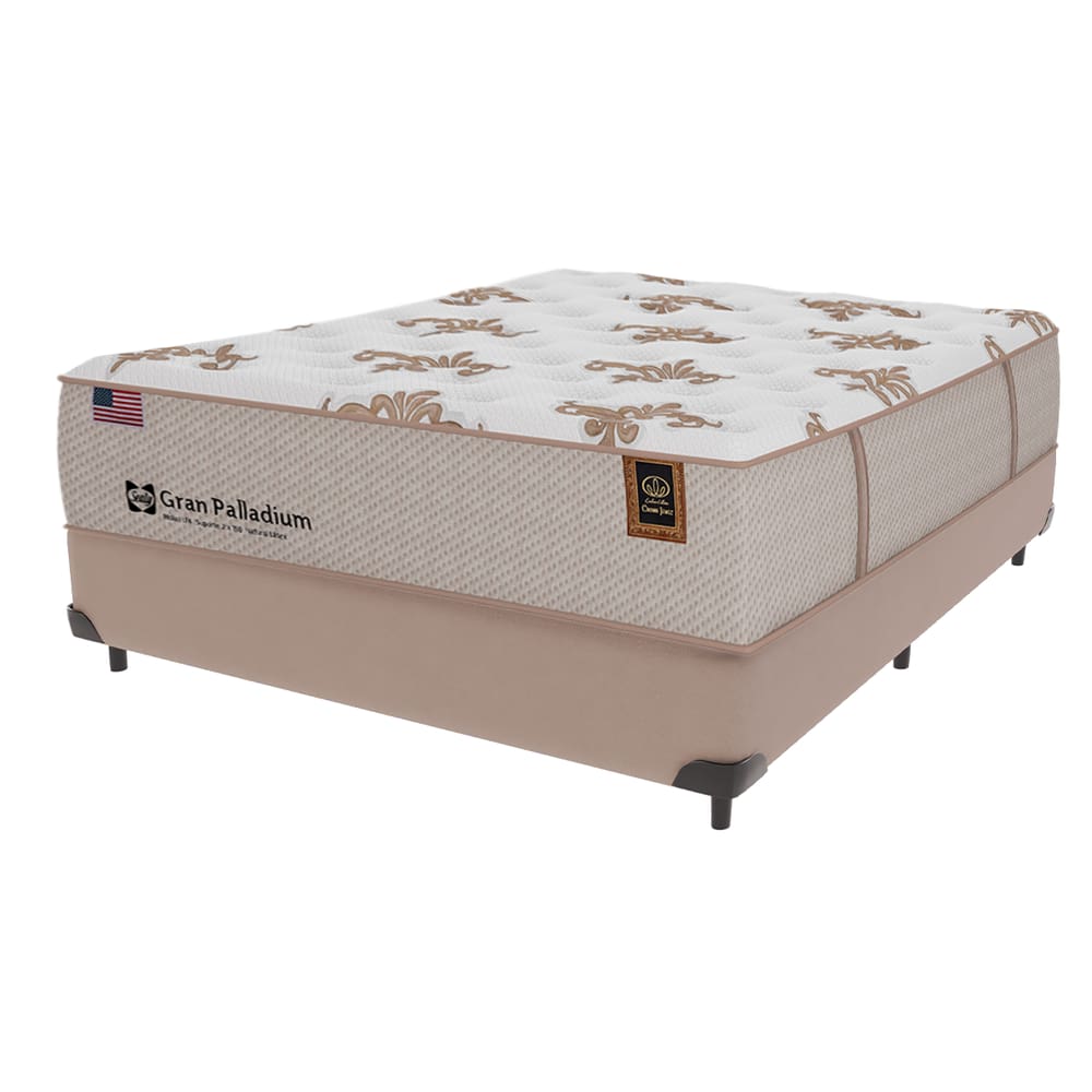 Cama Box Bege e Colchão Casal Gran Paladium Molas Sealy