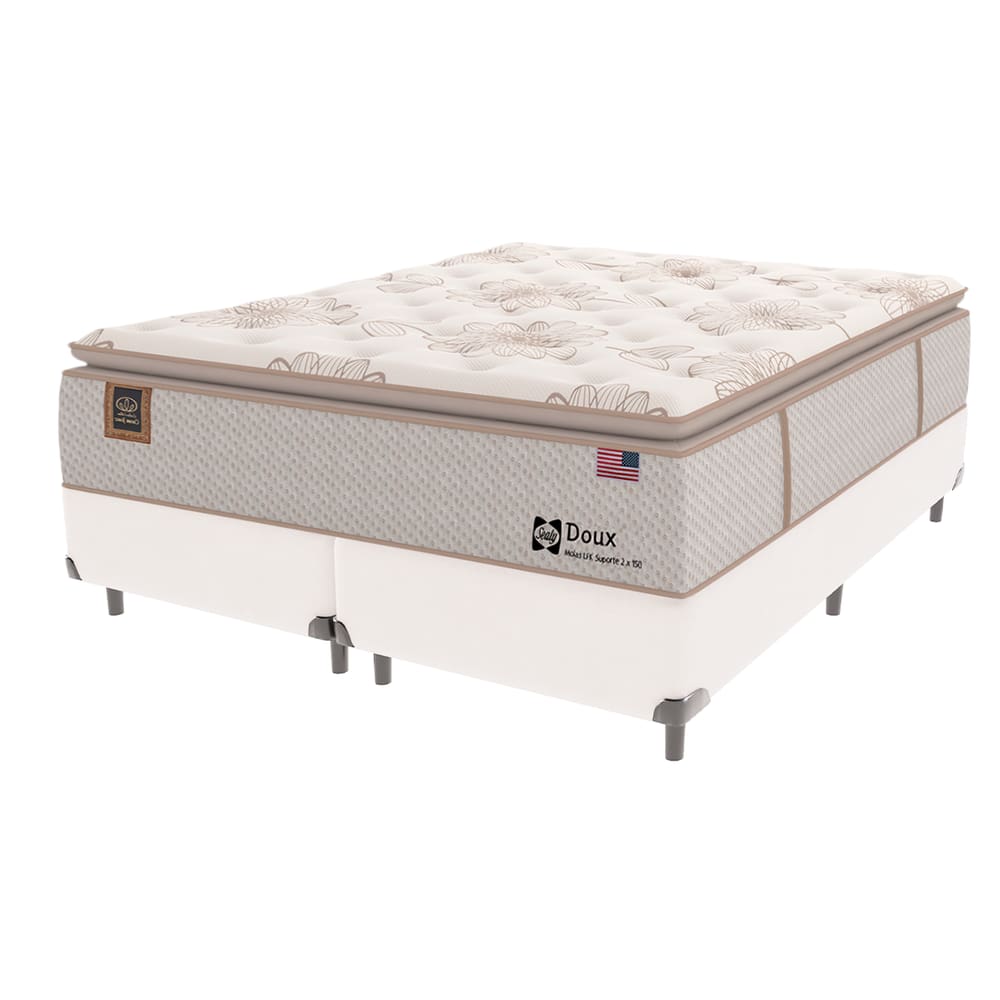 Cama Box Branca e Colchão Queen Doux Comfort Molas Sealy