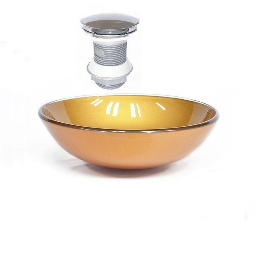 Cuba de Vidro Redonda 42cm + Válvula Click Dourado Real