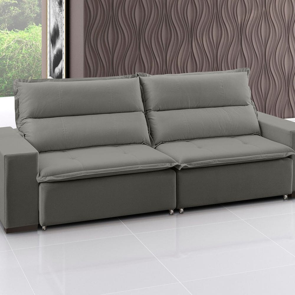 Sofá Supreme - Retrátil / Reclinável 260 Cm Veludo Cinza