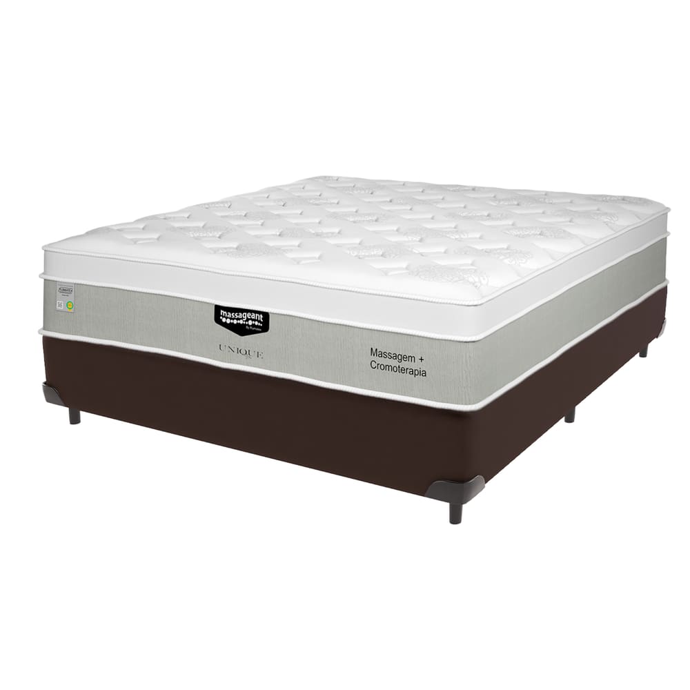 Cama Box Marrom e Colchão Casal Massageant Unique