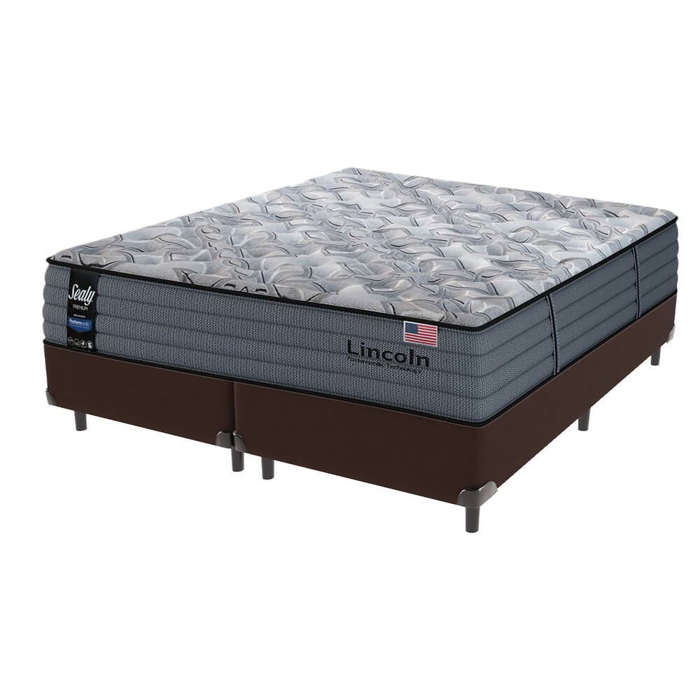 Cama Box Marrom Colchão Queen Lincoln Molas Ensacadas Sealy