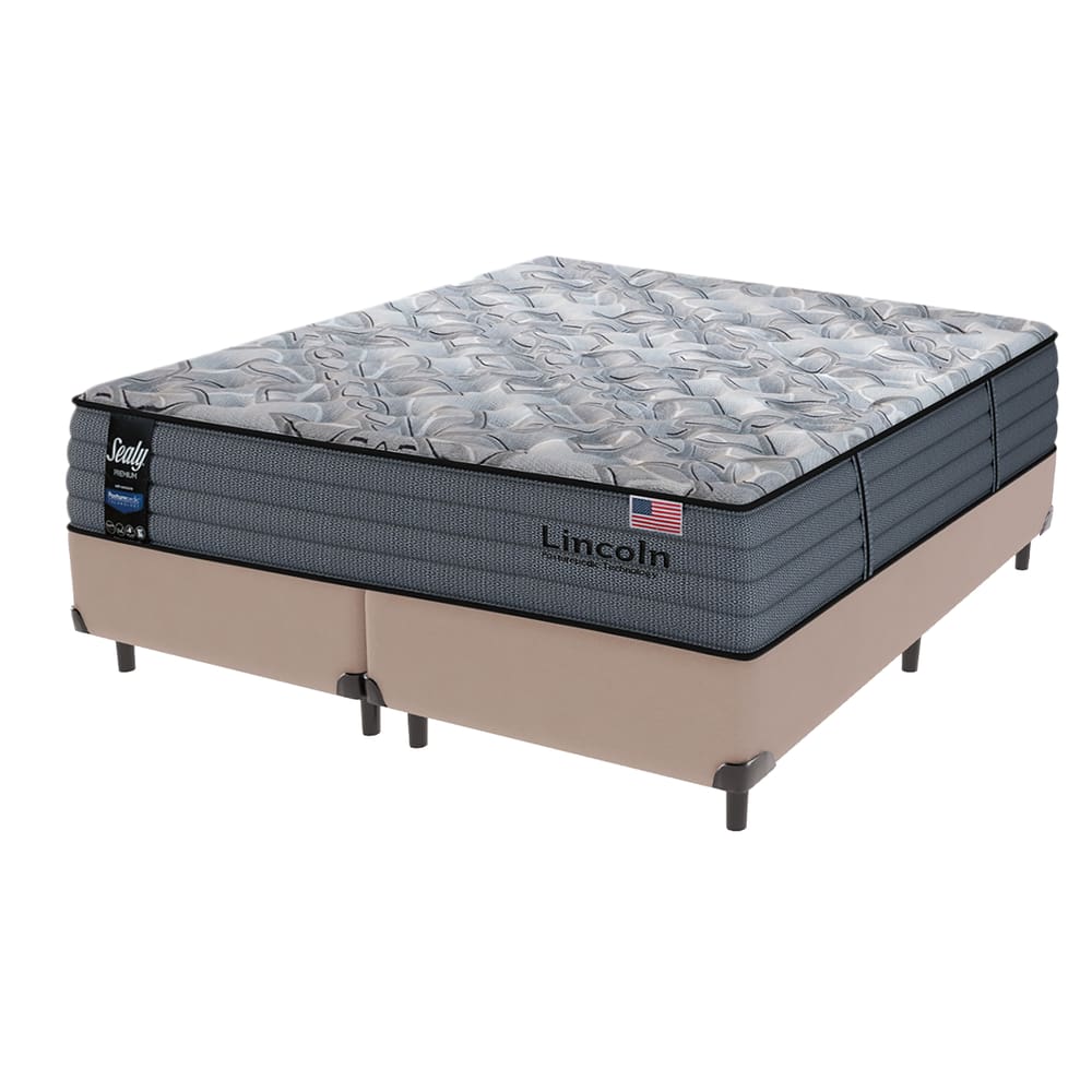 Cama Box Bege Colchão Queen Lincoln Molas Ensacadas Sealy