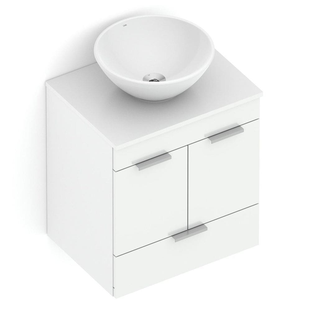 Kit Gabinete Basic com 2 Portas 50x38 com Cuba de Apoio R1 Branco
