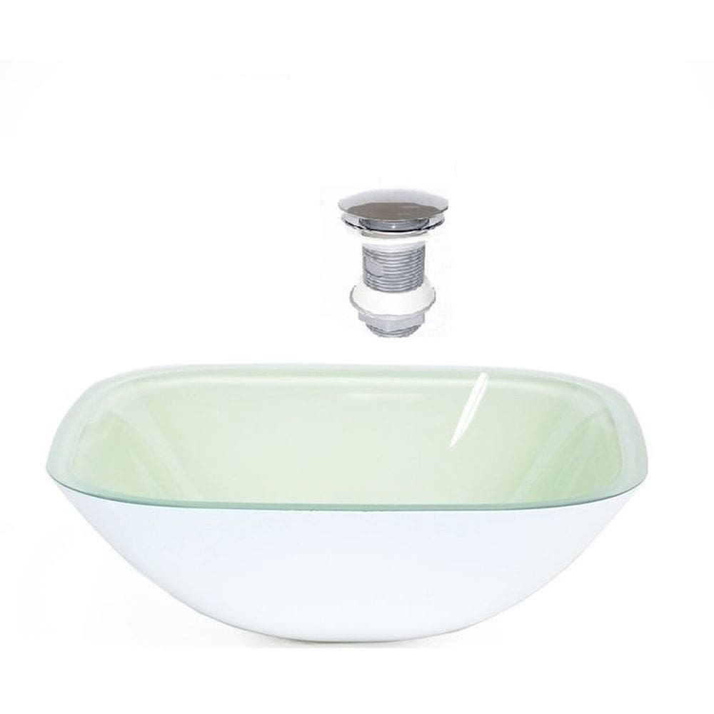 Cuba de Vidro Quadrada 35cm + Valvula Click Branco