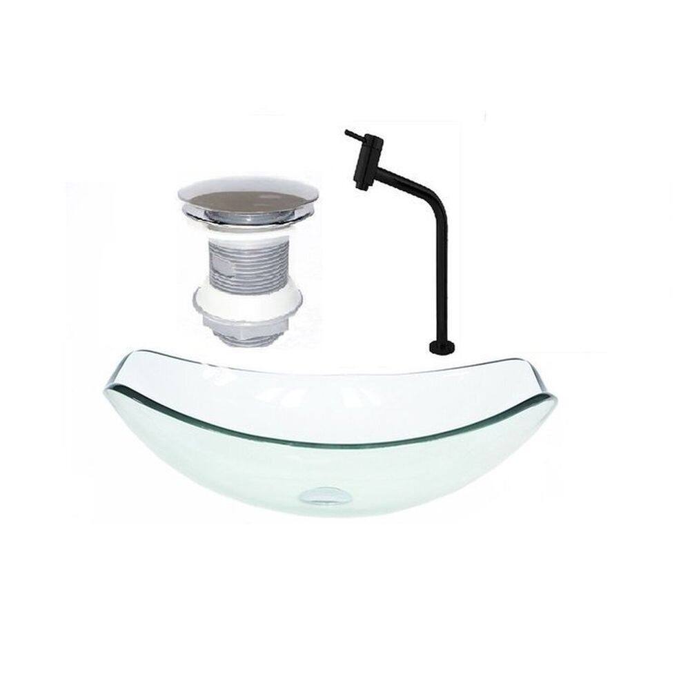 Cuba de Vidro Oval Chanfrada 51cm Jateado + Valvula + Torneira Jateada