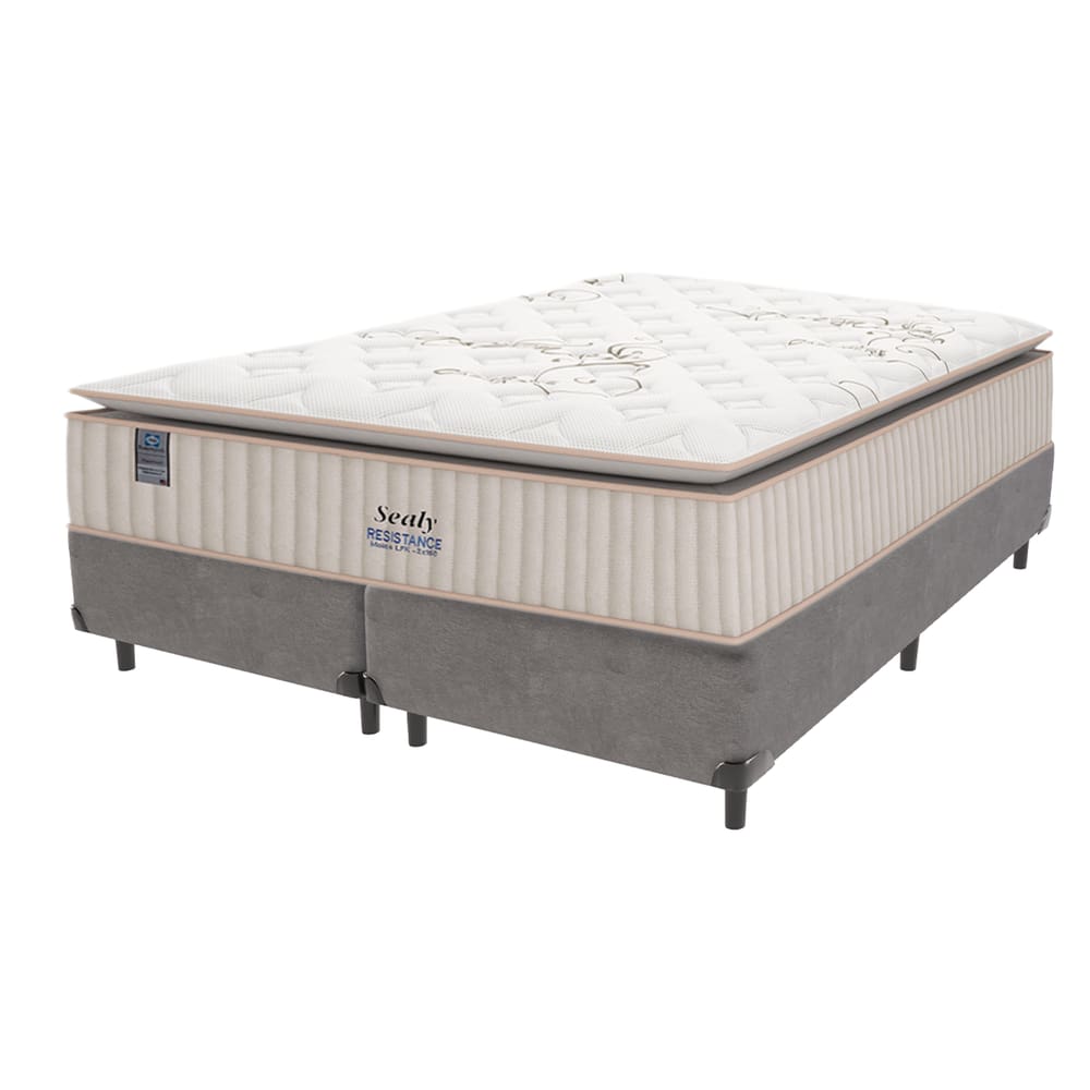 Cama Box Cinza e Colchão Queen Resistance Molas Sealy