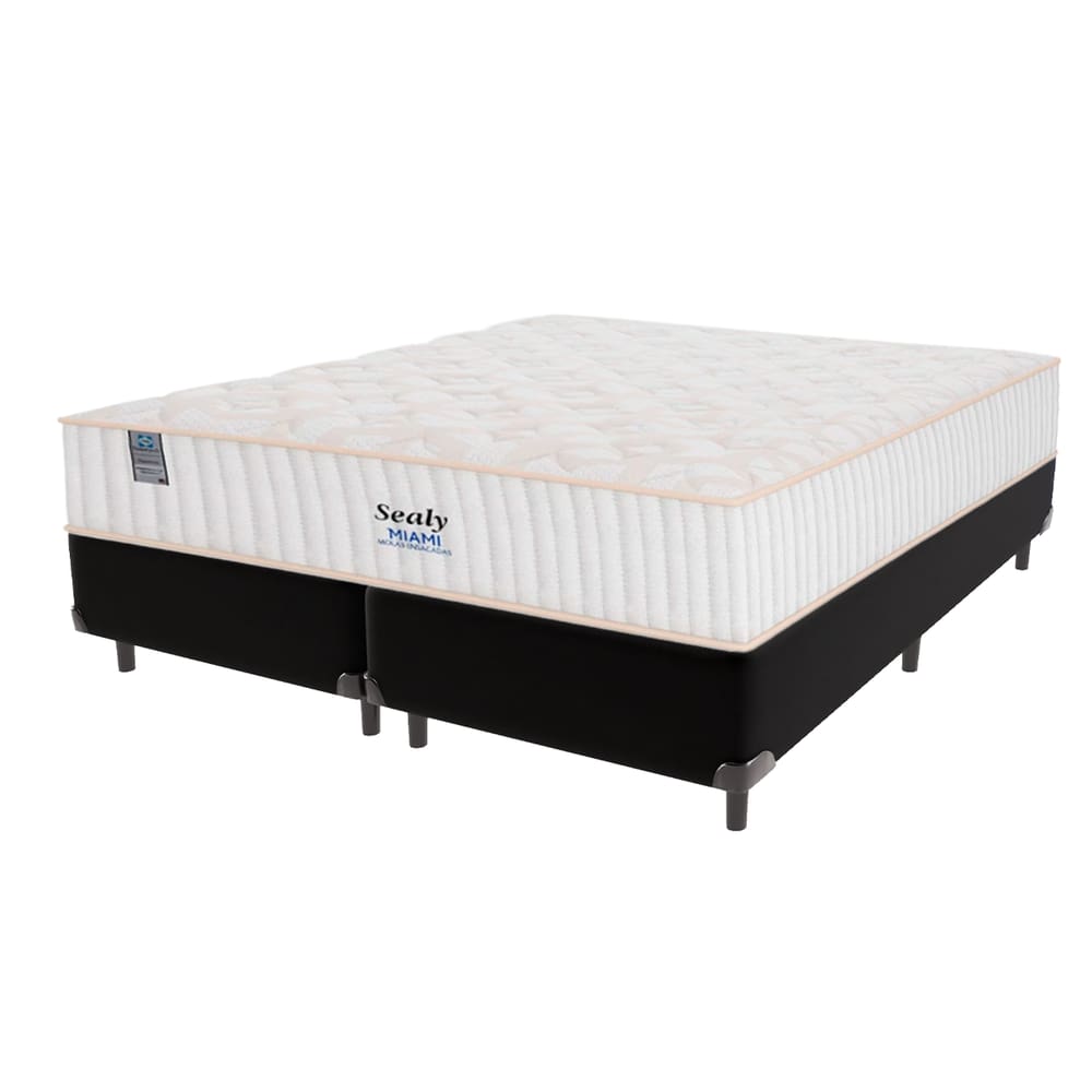 Cama Box Preto e Colchão King Miami Molas Ensacadas Sealy