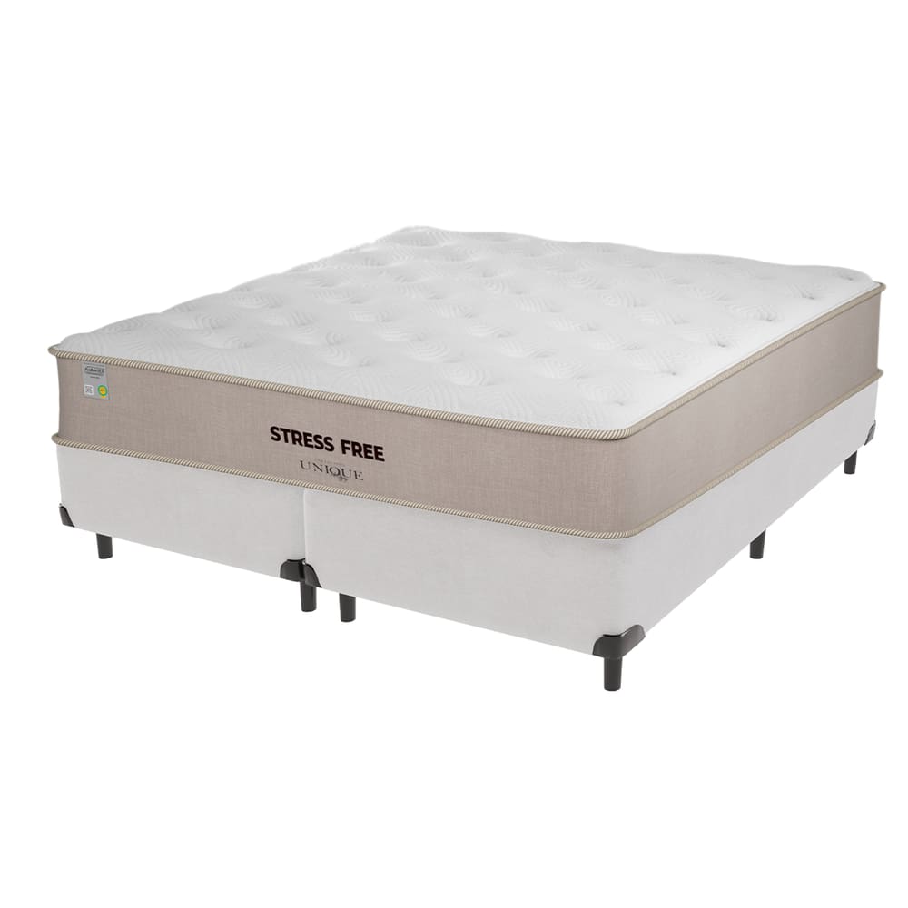 Cama Box Branca e Colchão Queen StressFree espuma D28 Unique