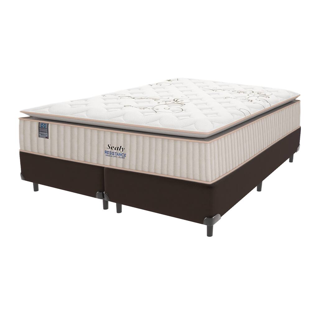 Cama Box Marrom e Colchão Queen Resistance Molas Sealy