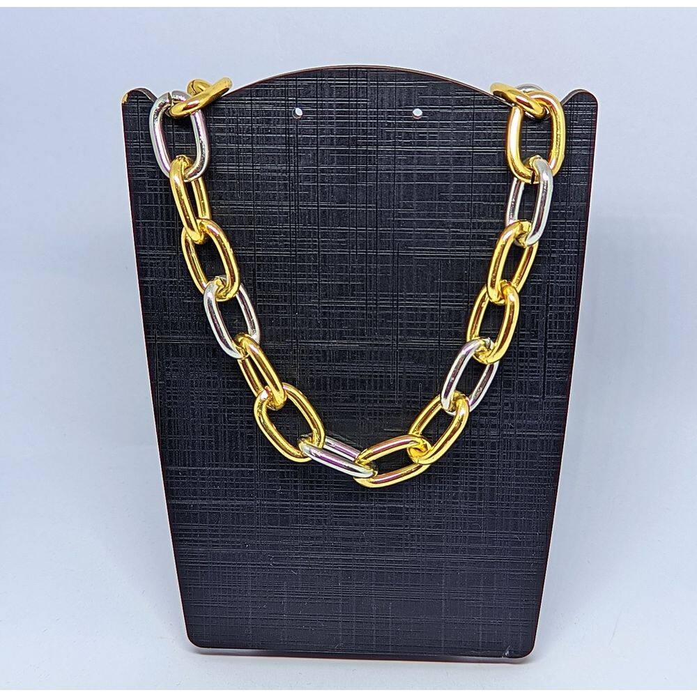 Colar Choker Feminino Corrente Elos grandes dois Banhos Dourado com Prata Folheado Ouro Lançamento Tendência Moda