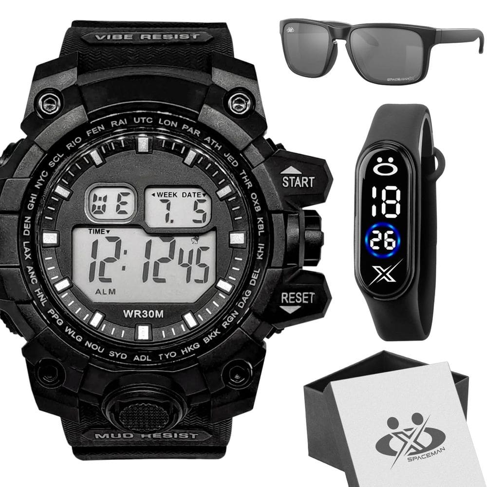 Relógio Masculino Digital Prova d`água + Óculos de Sol + Bracelete - Qualidade Premium - Orizom Spaceman