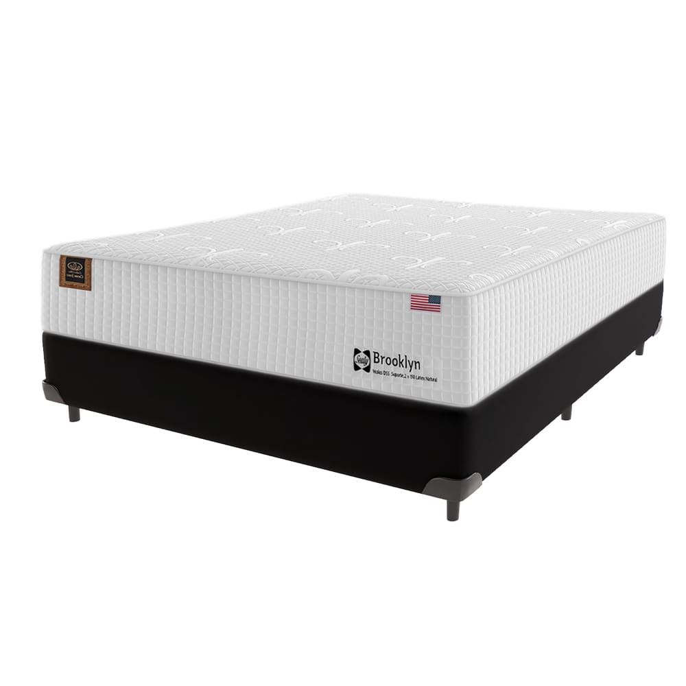 Cama Box Preto Colchão Casal Brooklin Molas ensacadas Sealy