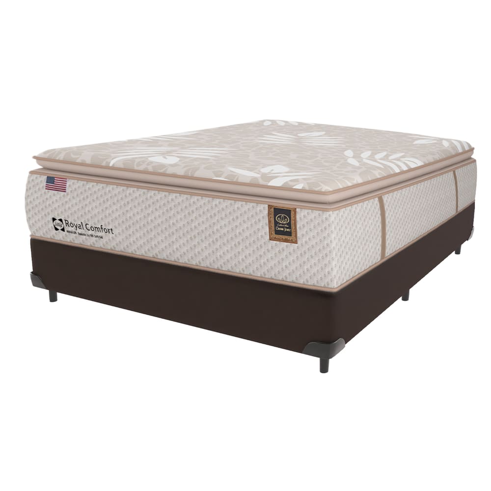 Cama Box Marrom Colchão Casal Royal Comfort Plus Molas Sealy