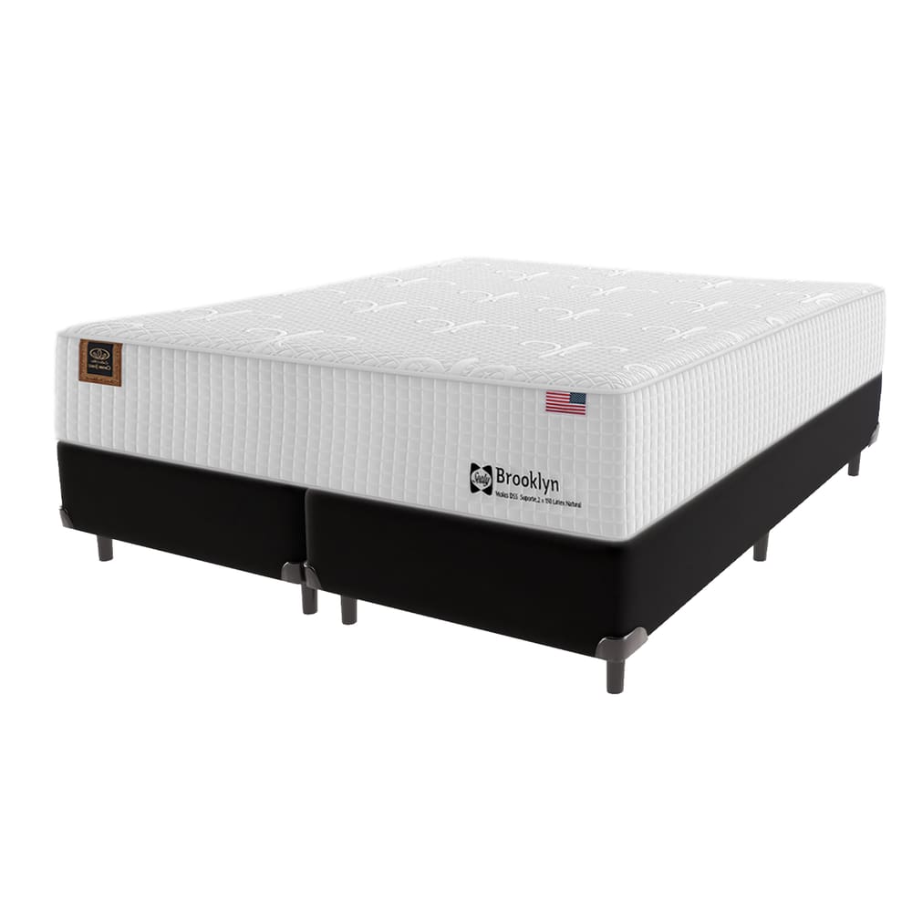 Cama Box Preto e Colchão King Brooklin Molas ensacadas Sealy