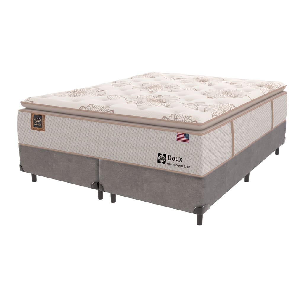 Cama Box Cinza Colchão King Doux Comfort Molas Pillow Sealy