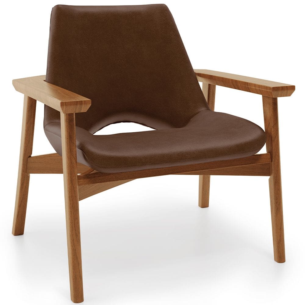 Poltrona Decorativa Para Sala de Estar Living Base Madeira Becker L02 Couríssimo Marrom - Lyam Decor