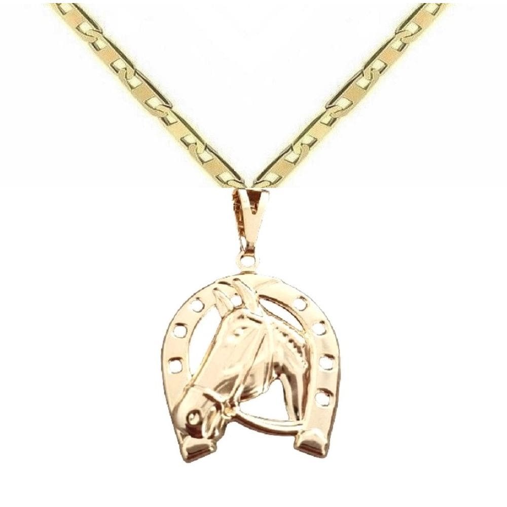 Corrente Piastrine 60cm + Pingente Ferradura de Cavalo Masculino Banhada a Ouro