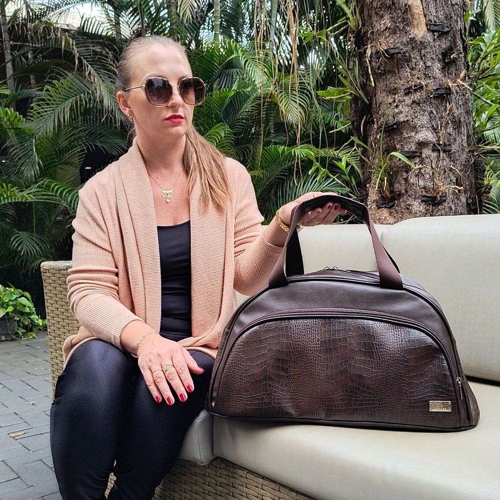 Bolsa de Viagem Luna Marrom Croco - Coutre Bolsas