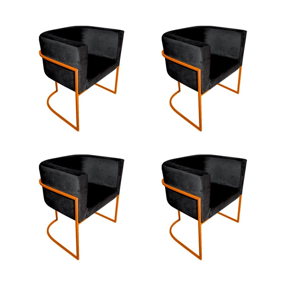 Kit 4 Cadeiras de Jantar Premium Base de Ferro Cobre Veludo Preto