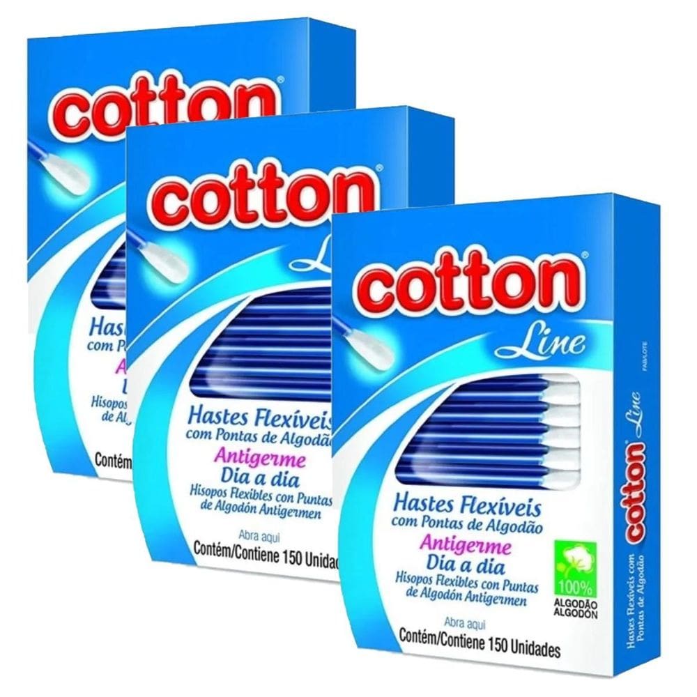 Kit 225 Unidades Hastes Flexíveis Cotton Line 3 Caixas X 75