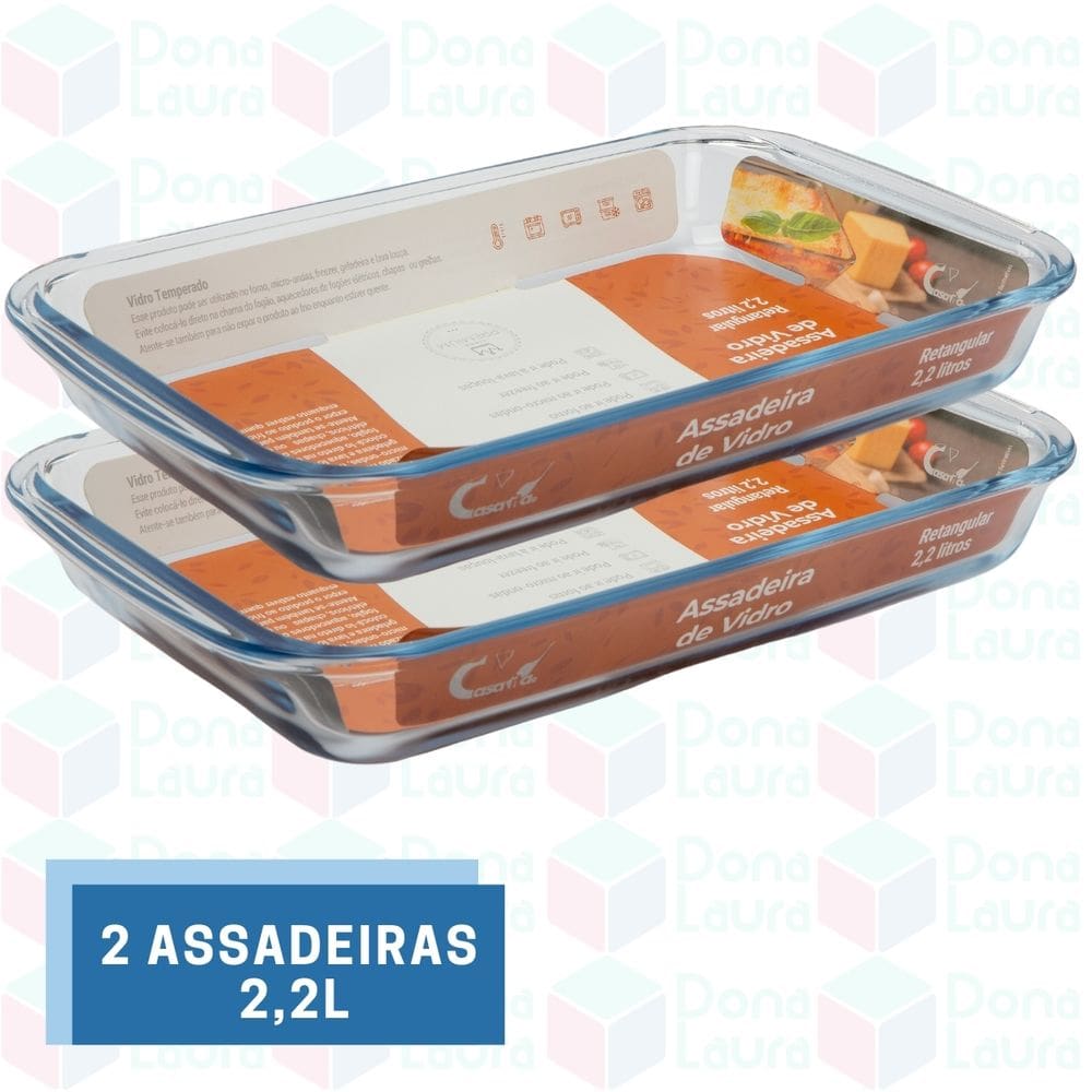 2 Lasanheira Vidro Retangular 2,2L Panqueca Sobremesas Festas Servir