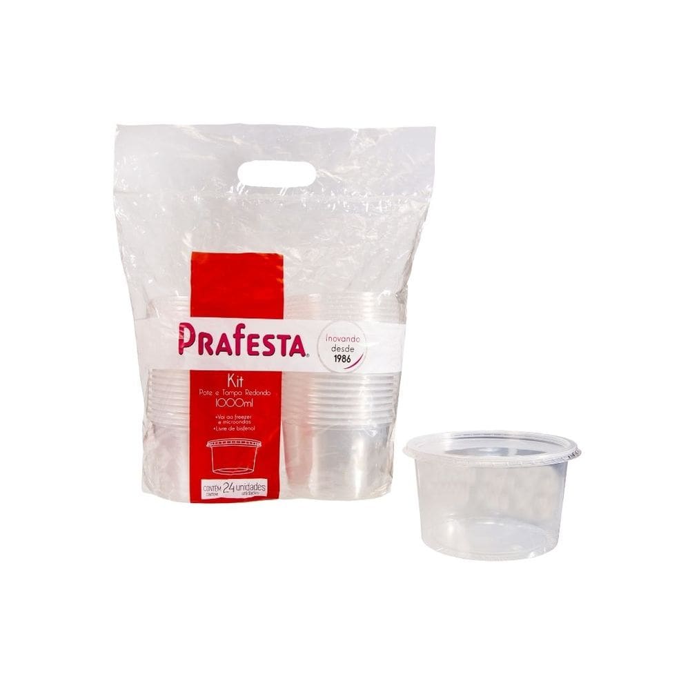 Pote redondo para Bolo de Pote 1000 Ml com tampa C/8x24 Un (PRAFESTA)