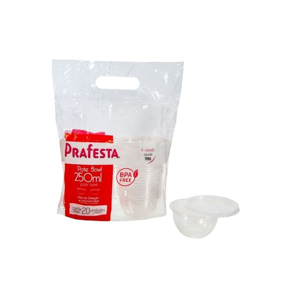 Pote Bowl para Saladas, doces e frutas Com Sobretampa 250 Ml C/ 12x20 Un (PRAFESTA)