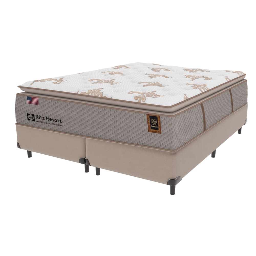 Cama Box Bege Colchão Queen Ritz Resort com Pillow Sealy