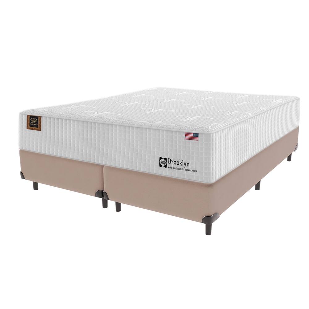 Cama Box Bege Colchão Queen Brooklin Molas ensacadas Sealy