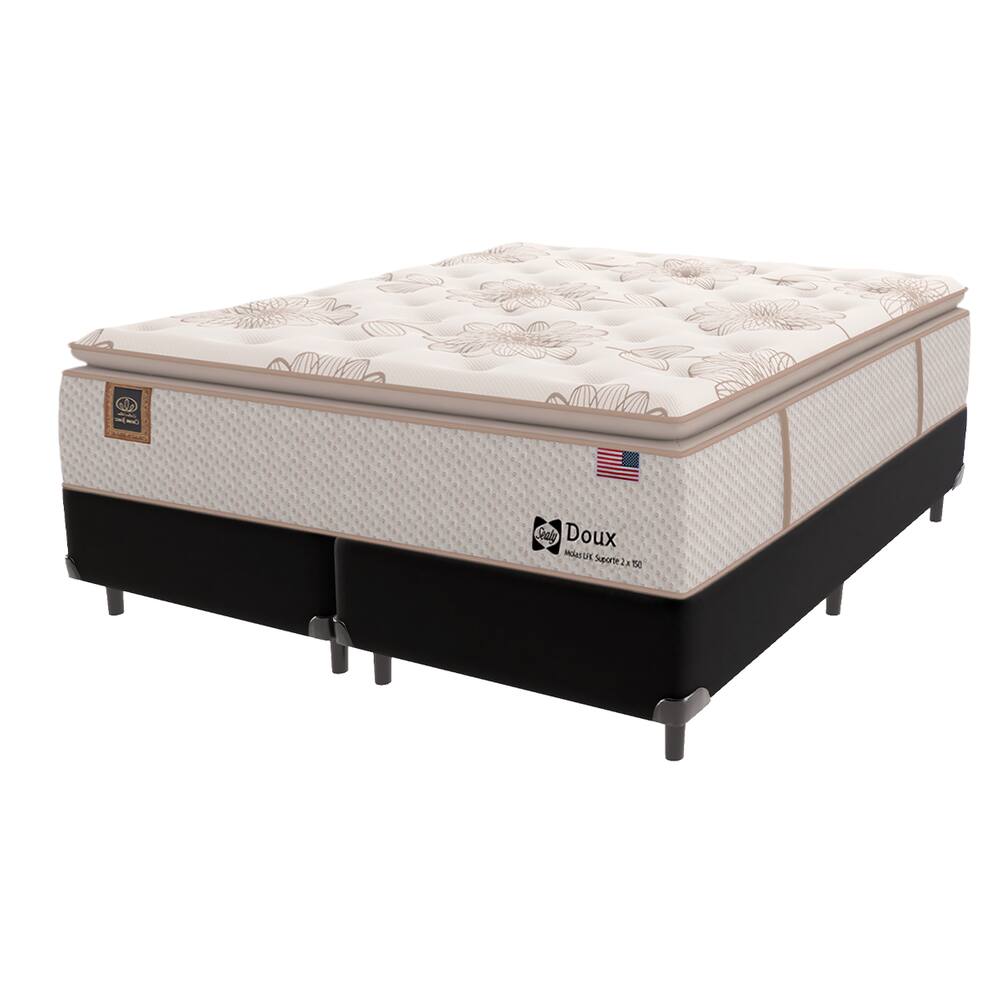Cama Box Preto Colchão King Doux Comfort Molas Pillow Sealy