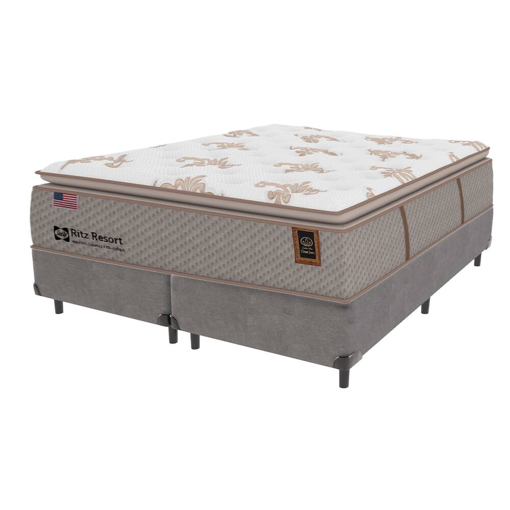Cama Box Cinza e Colchão Queen Ritz Resort com Pillow Sealy