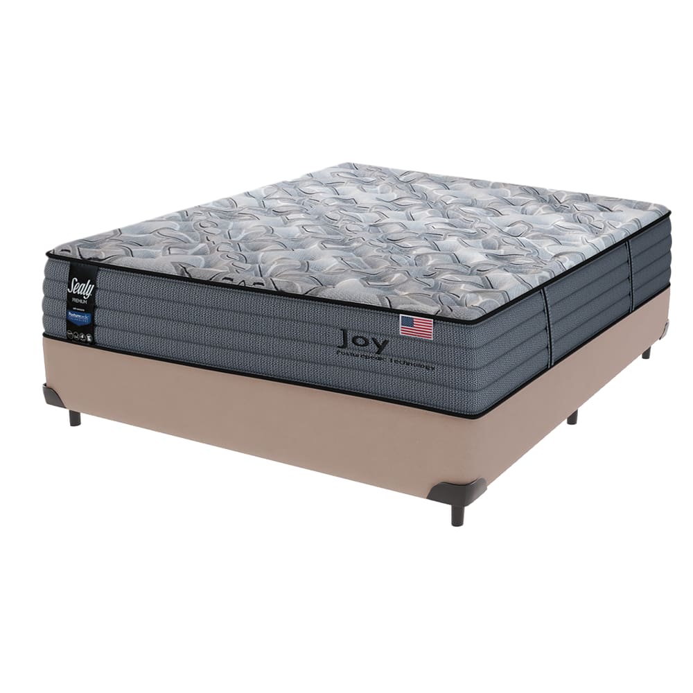 Cama Box Bege e Colchão Casal Joy Molas Ensacadas Sealy