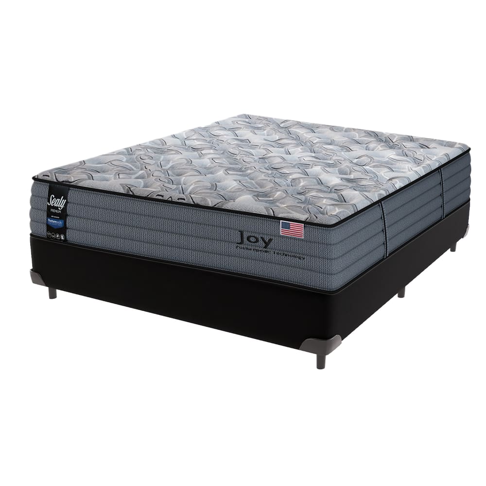 Cama Box Preto e Colchão Casal Joy Molas Ensacadas Sealy