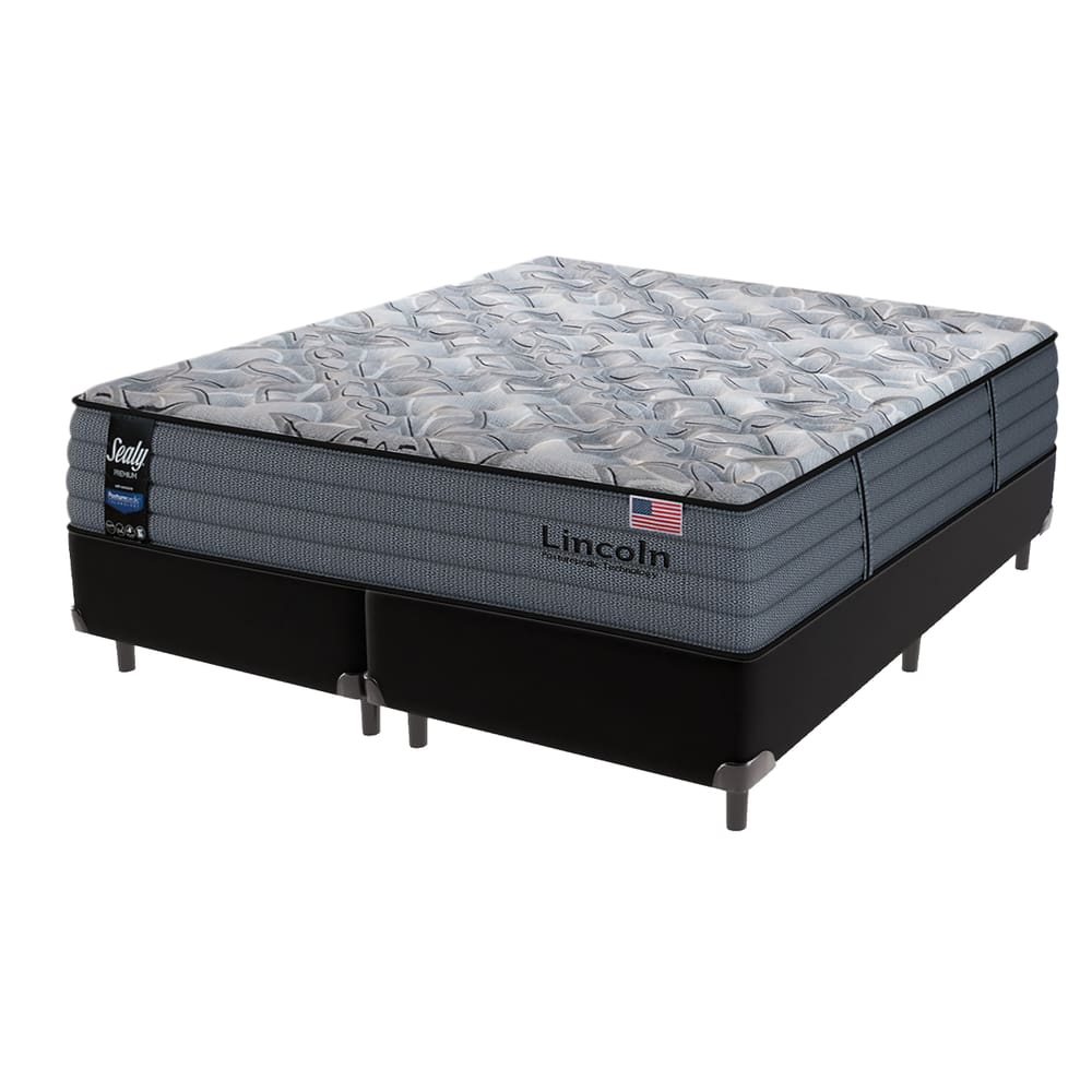 Cama Box Preto e Colchão Queen Lincoln Molas Ensacadas Sealy