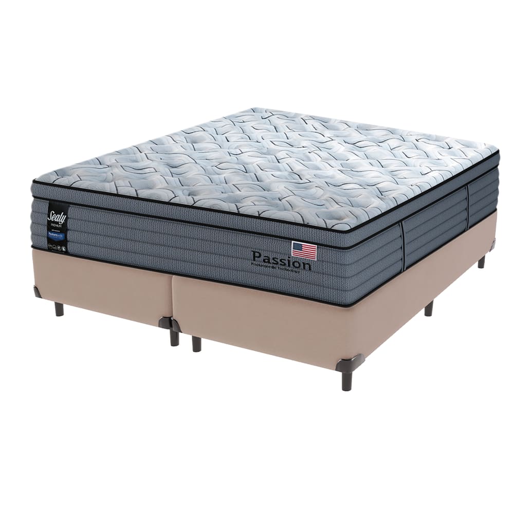 Cama Box Bege Colchão Queen Passion Posturepedic Sealy