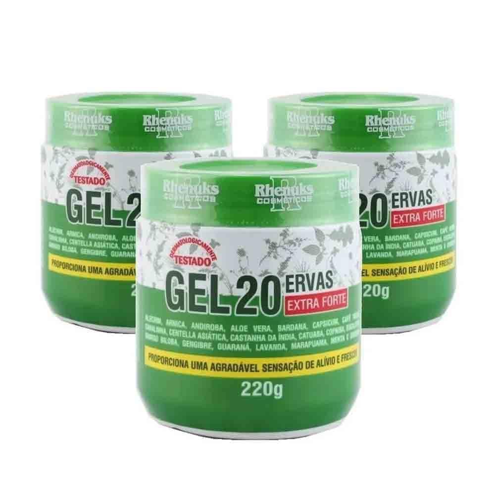 Kit com 3 Gel 20 Ervas Extra Forte Rhenuks 220g