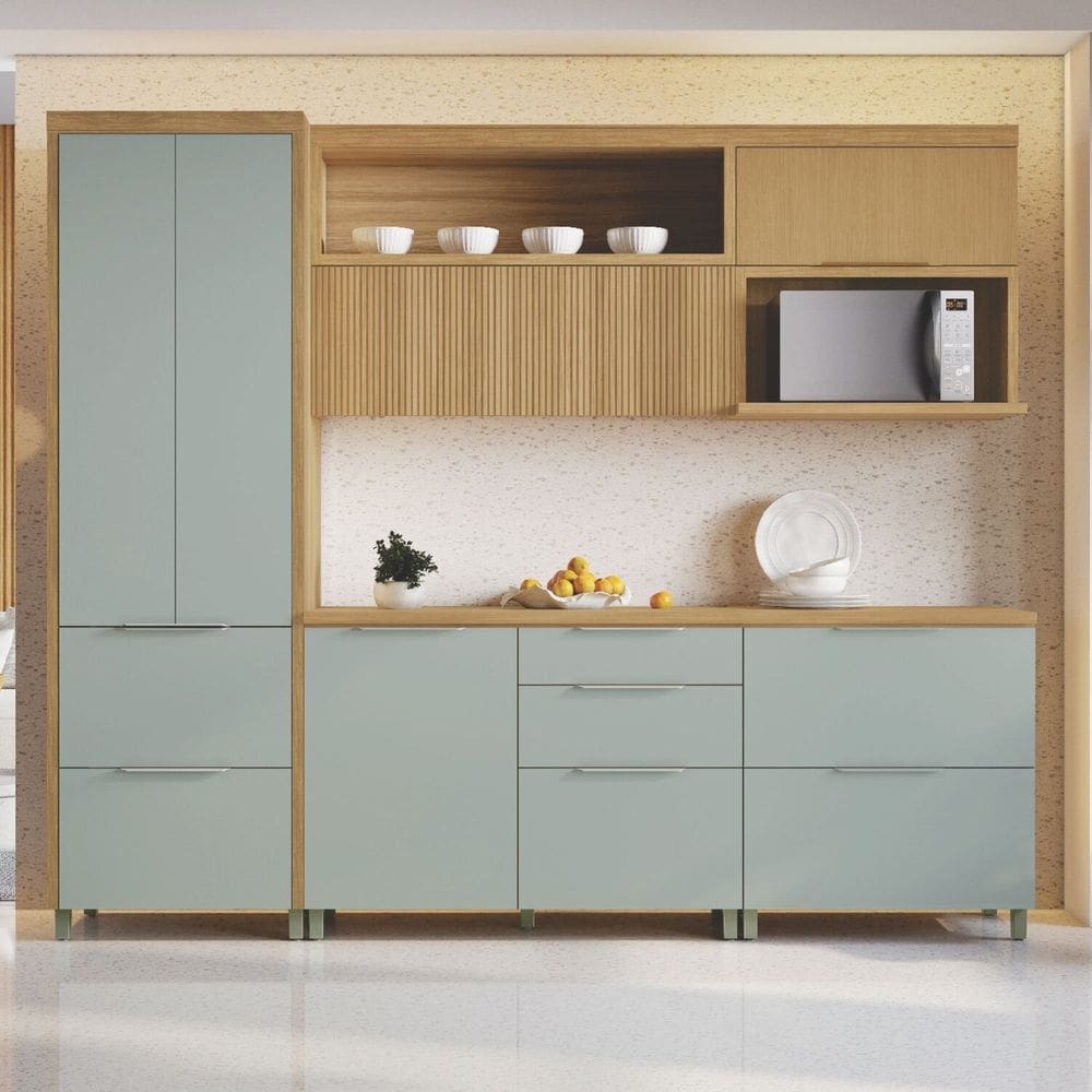 Cozinha 5 Peças 6 Portas 6 Gavetas Marquesa 100% Mdf Marrom/Verde