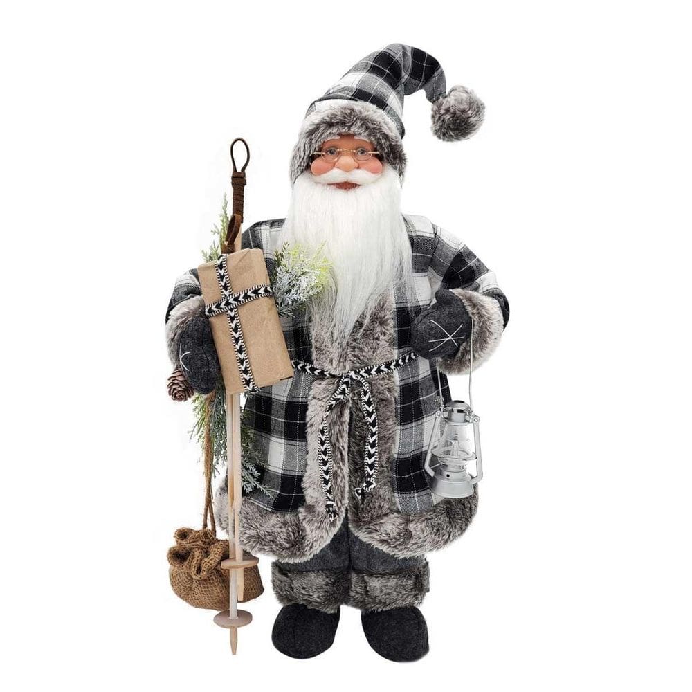 Papai Noel Pequeno Cinza Xadrez Decoração Natal 30Cm