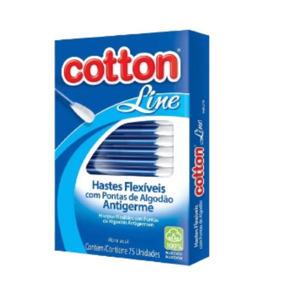 Hastes Flexíveis Cotton Line 75 Unidades Cotonete Caixa