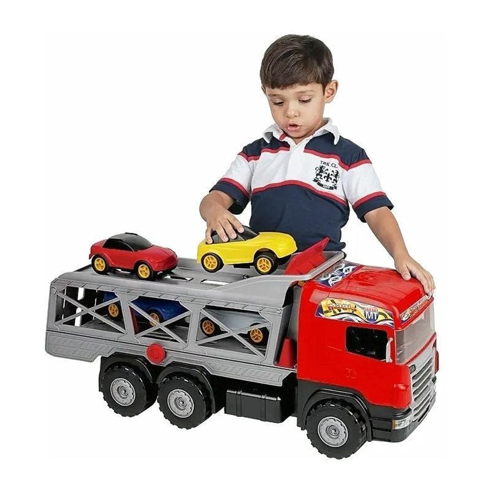 Caminhão Super Cegonha 4 Carrinhos Vermelho 5058 Magic Toys