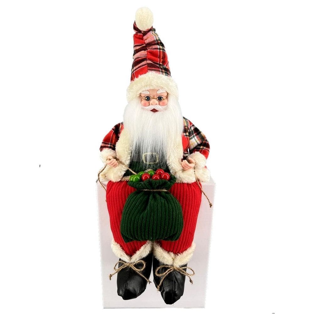 Papai Noel Sentado Musical Vermelho Xadrez Natal 40Cm