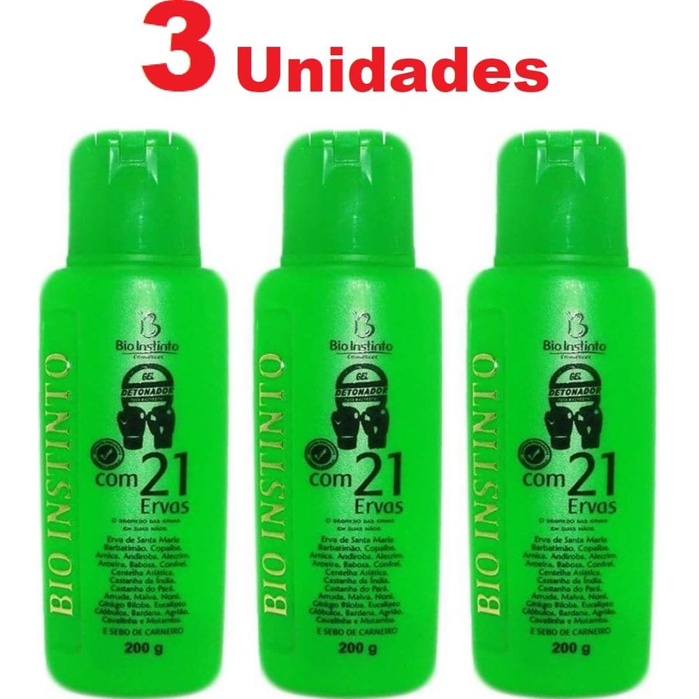 Kit com 3 Gel Detonador Com 21 Ervas 200g Bio Instinto