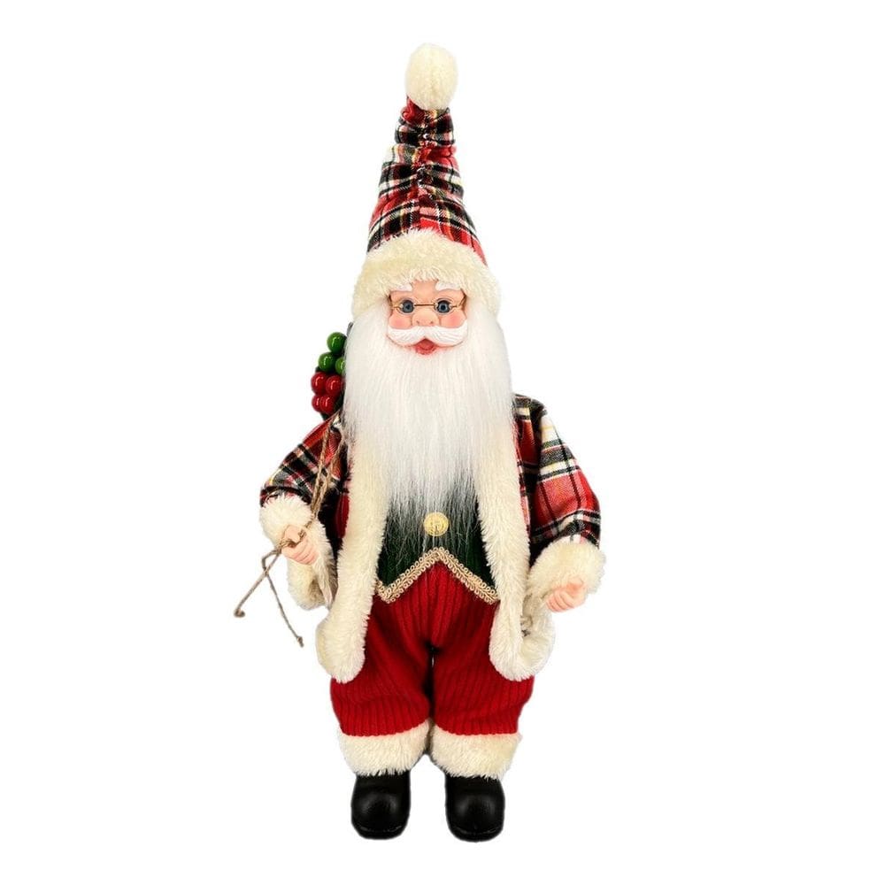 Papai Noel Musical Pequeno Vermelho Xadrez Natal 40Cm
